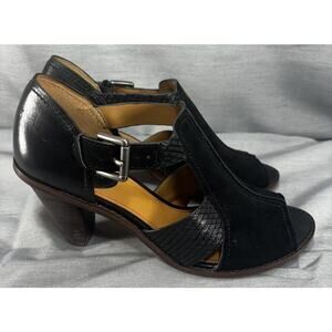 Trask Ginger Black Suede Leather Shoe Heels 8M Women’s
